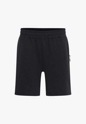 Sorte idrettsshorts med elastisk midje, med en sidelomme med glidelås og et glatt, lett stoff. Enkelt design og rett snitt.