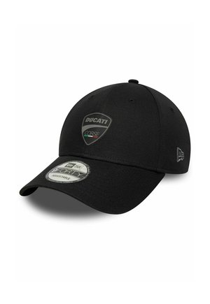 Black adjustable baseball cap with Ducati Corse logo on front and New Era 9FORTY sticker on curved brim.