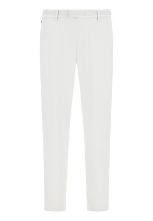 Witte op maat gemaakte broek met een slim fit, gemaakt van een gladde stof. Heeft een klassieke tailleband en discrete zakken.