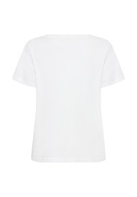 T-shirt en coton blanc, à manches courtes, encolure ronde, coupe ample, texture douce, design uni, sans motifs ni éléments visibles.