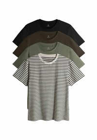 REGULAR FIT - SHORT SLEEVE  4 PACK  - Jednoduché tričko - black   dark khaki   light green   stripe