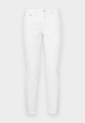 Weiße Jeans im Slim-Fit, aus einem Baumwollmischgewebe gefertigt. Verfügt über fünf Taschen, einen Reißverschluss und einen metallischen Knopfverschluss.