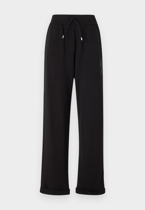 Schwarze Jogginghosen aus weichem Material, ausgestattet mit einem elastischen Bund und verstellbarem Kordelzug, umgeschlagenen Säumen und einem dezenten Logodetail.