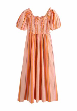 Next, PETITE FIT - PUFF SLEEVE SHIRRED MIDI DRESS  . - Freizeitkleid - orange stripe