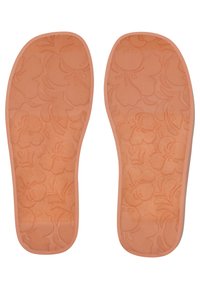 Roxy-zolen met een perzikkleurig schuimmateriaal, voorzien van een bloempatroon dat op het oppervlak is geperst, afgeronde randen en een gestructureerde afwerking.