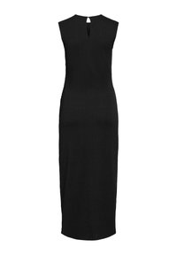 Robe midi noire sans manches avec une coupe étroite et une découpe en forme de trou de serrure avec fermeture par bouton au dos de l'encolure.