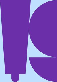 Ljubičasti apstraktni oblici s zakrivljenim i uglatim formama, smješteni na svijetloplavoj pozadini, prikazuju glatku teksturu i snažan kontrast boja.