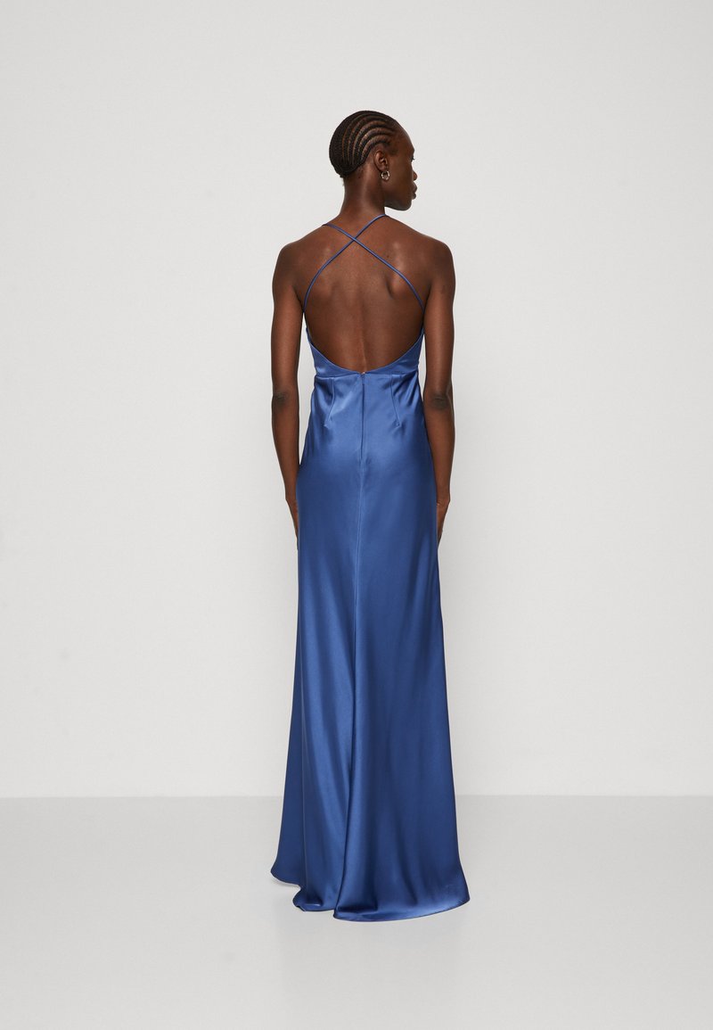 midnight blue silk dress Dark Teal Blue Silk Satin Dress V Neckline  Dsir Couture