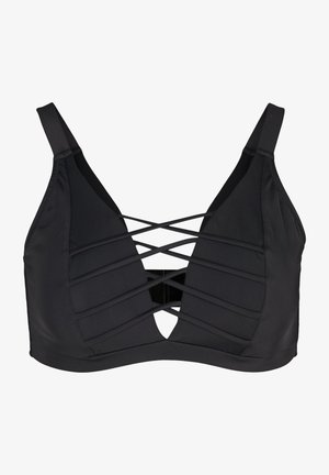 Must mustriba õhuke rihmadega, millel on ees ristsüklilised detailid ja avatud dekoltee. Valmistatud siledast kangast.