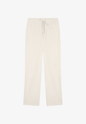 Pantaloni da tuta casual color crema con vita regolabile, design a gamba dritta e texture morbida e liscia. Senza motivi o accenti.