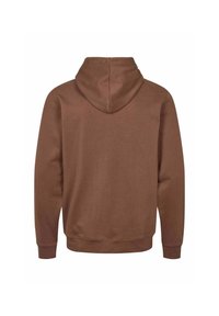 Sweat à capuche marron vu de dos avec manches longues et poignets et ourlet côtelés.