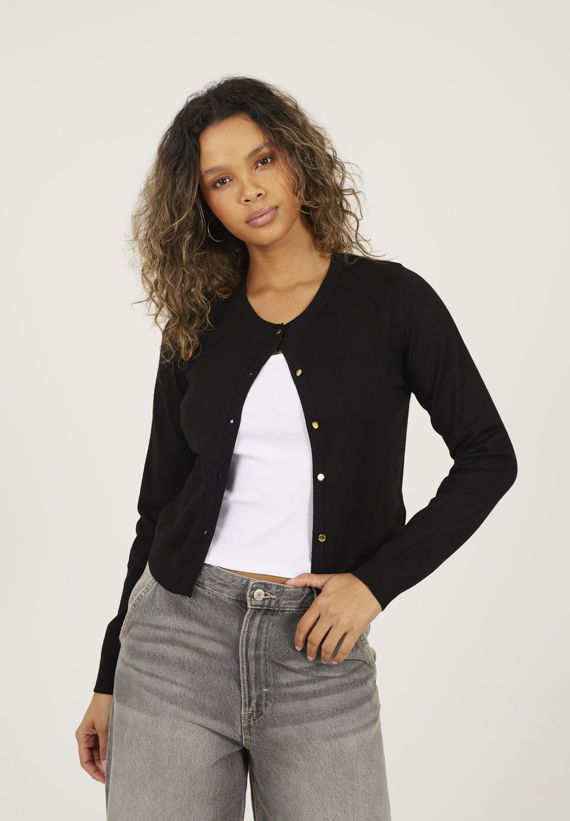 Brave Soul CREW NECK LONG SLEEVE Cardigan black Zalando
