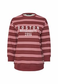 Czerwono-różowy, w paski, długi rękaw, bluza z napisem "BOSTON MASSACHUSETTS 1996" na piersi.
