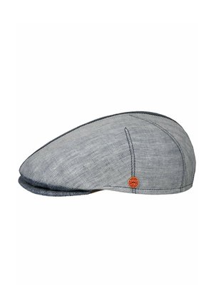 Gray herringbone flat cap with a small red circular logo on the side reading "MAYSER est. 1800."