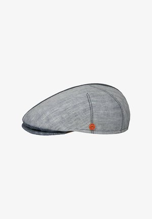 Gray herringbone flat cap with a small red circular logo on the side reading "MAYSER est. 1800."