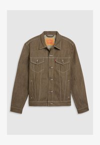 Unselected, dark brown rigid trucker
