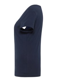 Navy blue short-sleeve t-shirt, crew neck, made from soft cotton fabric. Features a simple design with no visible patterns or graphics.