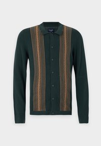 Long-Sleeve Striped Button-Through Sweater Polo - Neuletakki - green