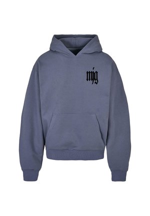 Mīkstā pelēkā kapučjaka, kas aprīkota ar kangarū pici un melnu logotipu uz krūts. Ribota aproce un apakšmalā.