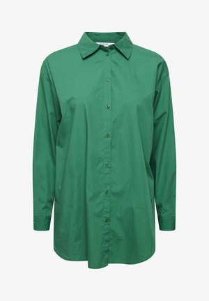 Grüne Hemd aus Baumwolle mit Knopfleiste, klassischem Kragen, langen Ärmeln und lässigem Schnitt, mit glatter Textur und einfarbig.