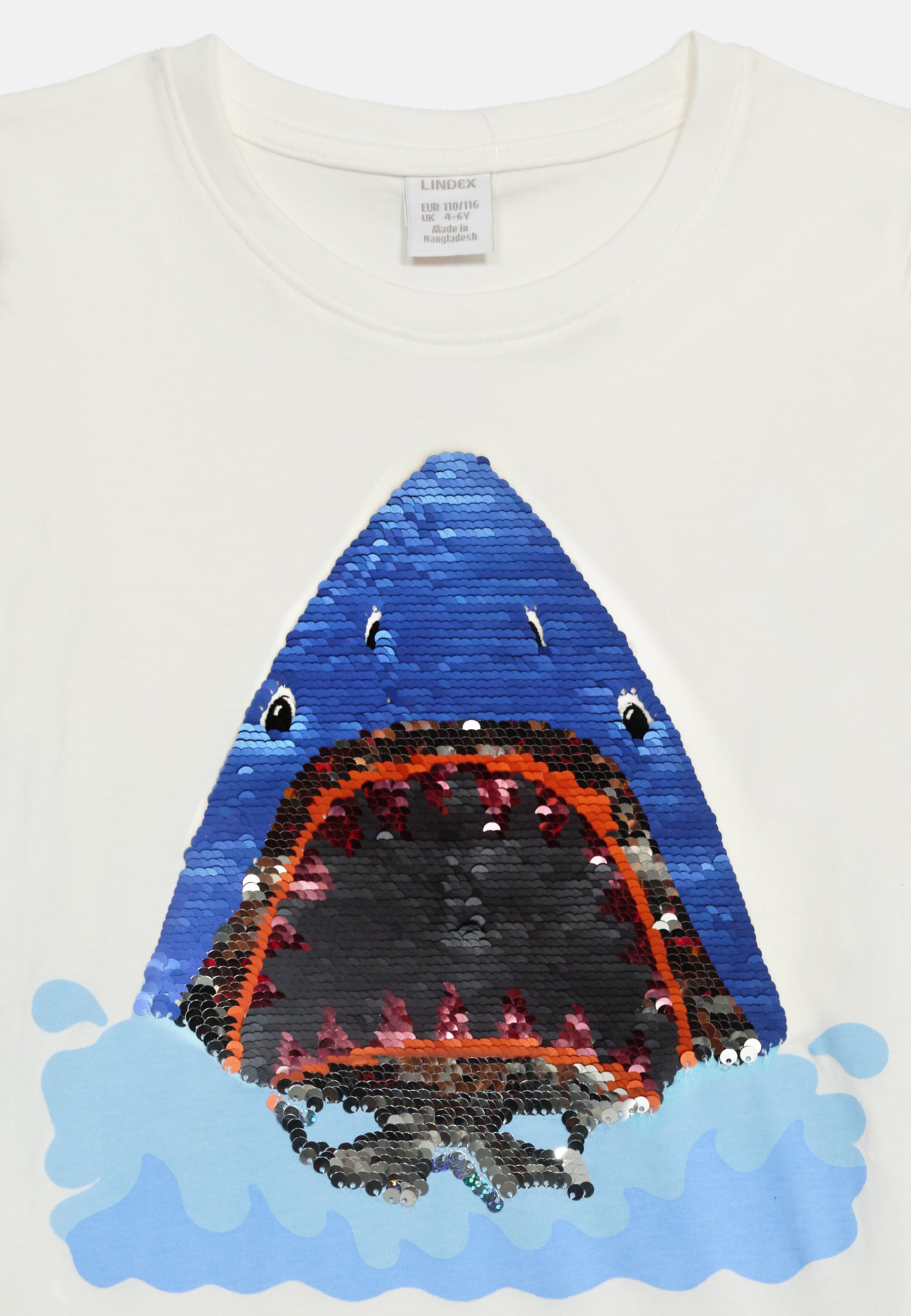 Lindex SHARK SEQUINS - Marškinėliai su spaudiniu - off white