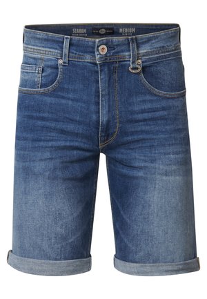 Denimshorts i mellemblå vask, slim fit, med opfoldede kanter, fem-lommers design og subtil fading på stof.