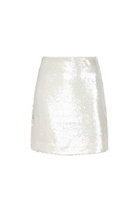 Witte pailletten mini rok met een gladde textuur, een nauwsluitend ontwerp en geen zichtbare sluitingen. De randen hebben een iets rafelig afwerking.
