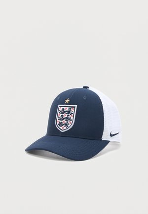 Navy and white baseball cap with England football crest and gold star on front, Nike logo on white mesh back panel.