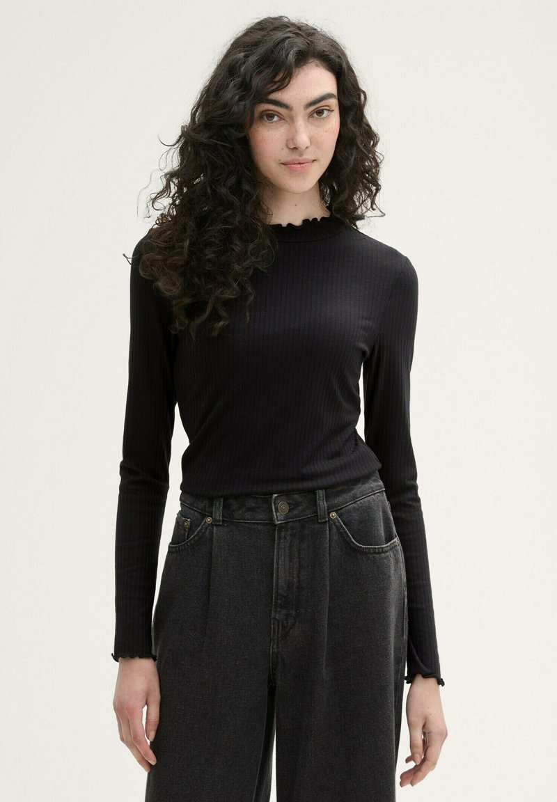 TOM TAILOR DENIM MIT STRUKTUR - Top s dlhým rukávom - deep black