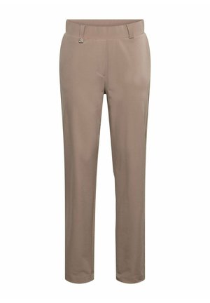 Beige rechte broek met een aansluitende tailleband, riemlussen en subtiele voornaaddetails.