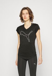 Puma - TRAIN FAVORITE HEATHER CAT TEE - T-Shirt sport - black heather Immagine in miniatura 1