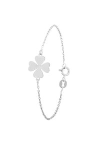 Zilveren kettingarmband met een klavertje vier charms. Gladde textuur, eenvoudige sluiting en delicate schakels. Beveiligd met een musketonhaak.
