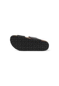 Infradito neri slip-on con suola in gomma testurizzata che presenta un motivo a onde. Parte superiore in materiale liscio con due cinghie regolabili.