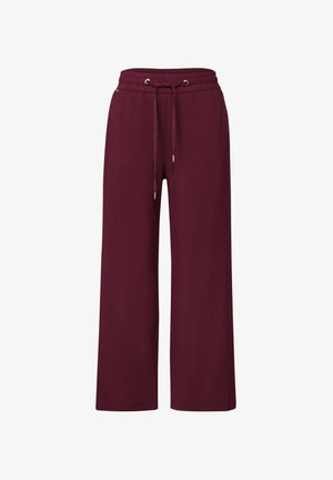 Bordeaux wijde broek gemaakt van zacht materiaal. Beschikt over een elastische tailleband met een trekkoord en metalen agletaccenten.