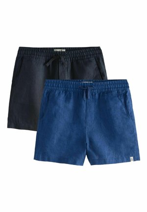 To par afslappede herreshorts med elastisk talje og snøre, den ene mørk marineblå og den anden mellemblå, begge med sidelommer.