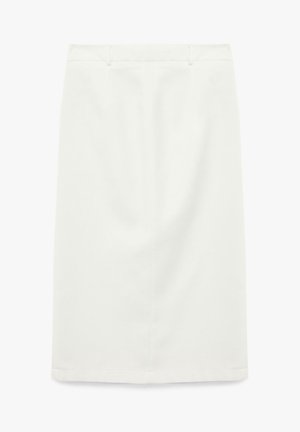 Falda blanca de longitud a la rodilla, hecha de un tejido suave. Presenta una forma recta, cremallera oculta y costuras laterales sutiles para un acabado limpio.