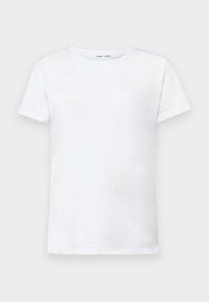 White short-sleeve t-shirt made of cotton with a crew neck design. Smooth texture and straight cut, no patterns or accents.