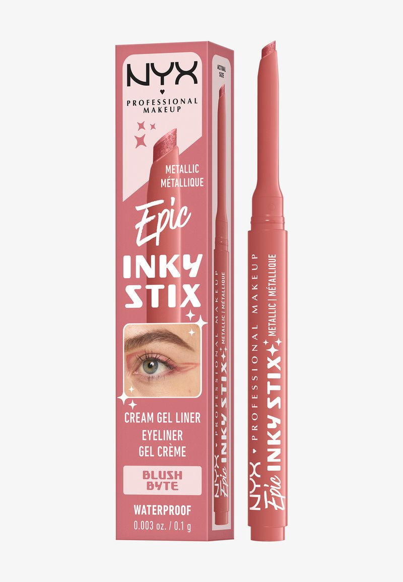 NYX Epic Inky Stix Metallic creme gel-eyeliner i farven Blush Byte med skrå spids og vandfast formel, vist sammen med produktæske.