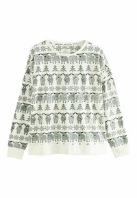 Langarm-Sweatshirt in Off-White mit einem schwarzen grafischen Muster von Tieren und Bäumen. Weicher Stoff mit Rundhalsausschnitt.