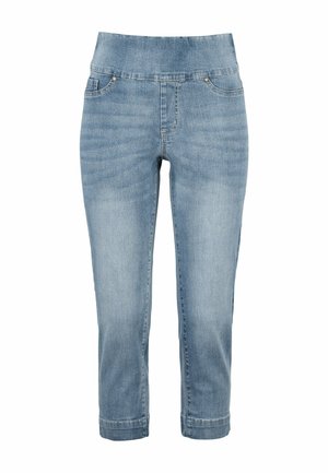Lysblå denim cropped jeans med en bred elastisk talje, fem lommer og subtil falmning. Hæmmene er syet for holdbarhed.