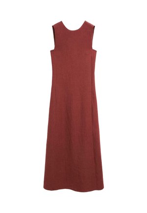 Ärmelloses, rostfarbenes Kleid bis zum Knöchel mit rundem Ausschnitt und geradem, leicht tailliertem Schnitt.