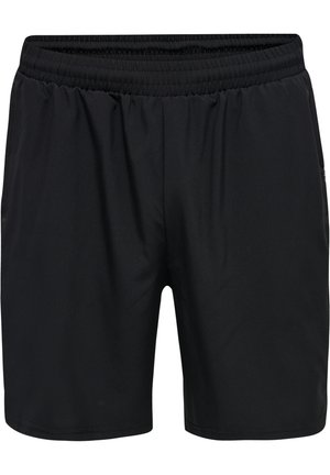 Zwarte sportshorts met een gladde textuur, elastische tailleband en zijzakken. Heeft een losse pasvorm en een minimaal ontwerp.