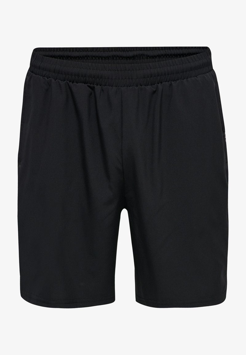 Svarta sportshorts med en slät yta, elastisk midja och sidofickor. Har en lös passform och minimal design.
