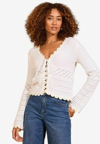 REGULAR FIT SCALLOP FRONT  - Kardigan - ivory