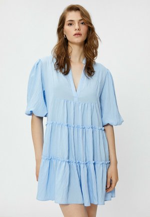 Koton PUFF SLEEVE MANDARIN NECK TIERED - Vapaa-ajan mekko - blue