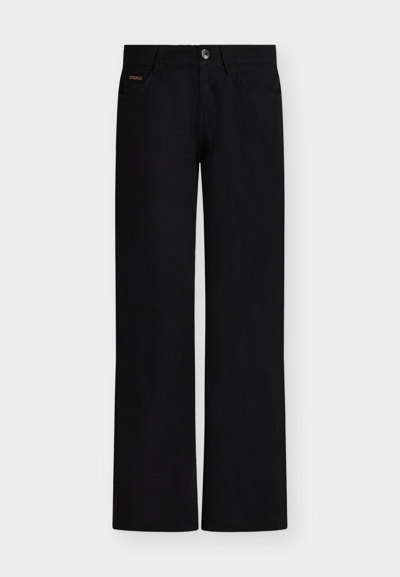 Μαύρο παντελόνι ίσιας γραμμής με μπροστινό κουμπί και φερμουάρ, διαθέτει μπροστινές και πίσω τσέπες καθώς και ένα μικρό λογότυπο SDG στην δεξιά μπροστινή τσέπη.