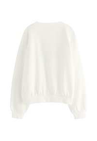 Hvid sweatshirt med rund hals, lange ballonærmer og ribbet kant. Fremstillet af blødt stof med en glat overflade.