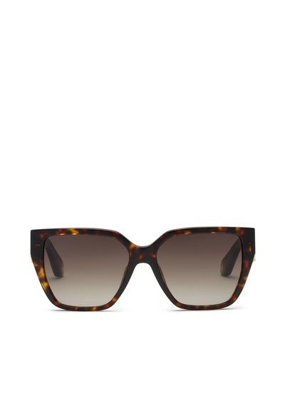 Lunettes de soleil carrées oversize avec monture en écailles et verres marron dégradés, vue de face sur fond blanc.