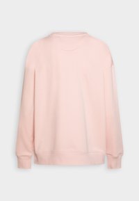 Sudadera de color rosa claro con corte relajado, cuello redondo y mangas largas. Cuenta con puños y dobladillo acanalados, fabricada en suave material de algodón.