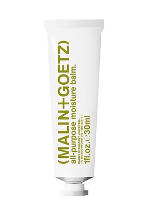 Tube des Malin+Goetz Allzweck-Feuchtigkeitsbalsams mit grünem Text auf weißer Verpackung, 30 ml, unten verschlossen.